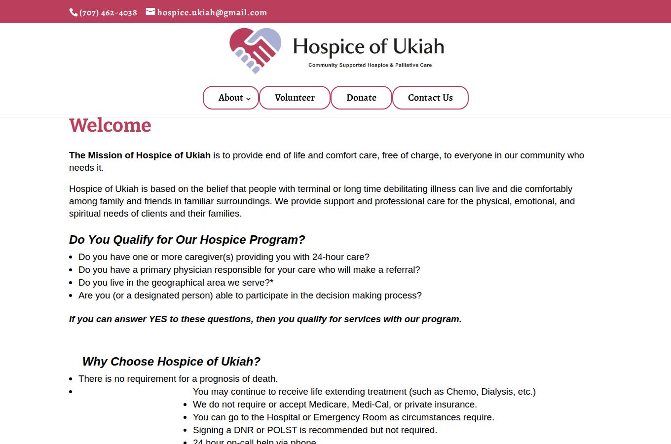 Public website snapshot for Hospice of Ukiah