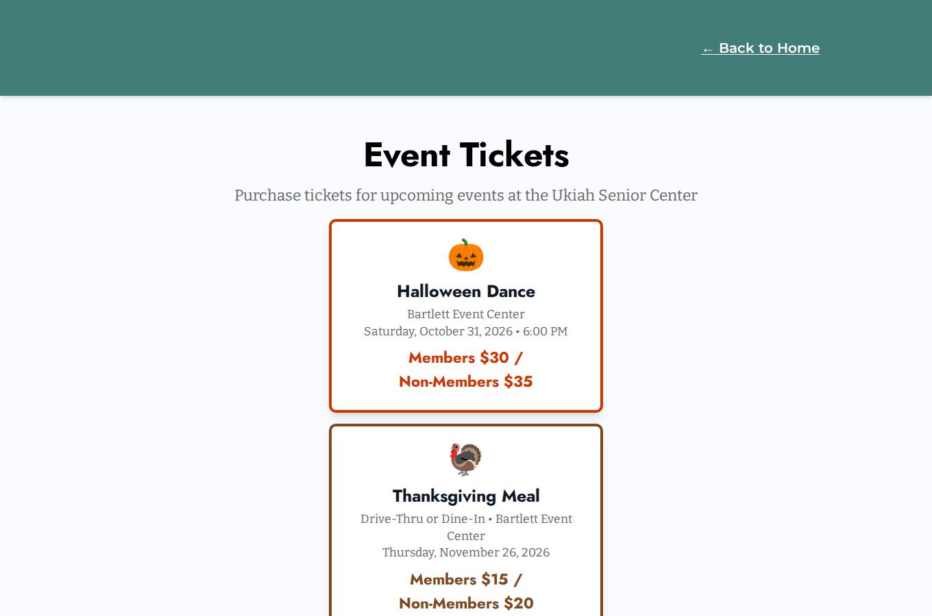 Public ticketing snapshot for Ukiah Senior Center