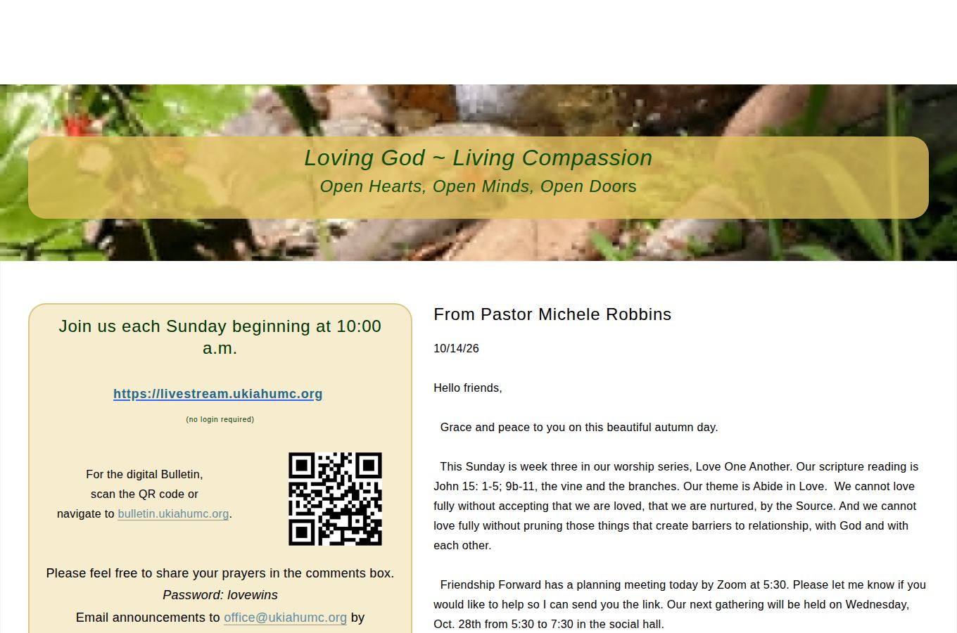 Organization’s public website for Ukiah United Methodist Church